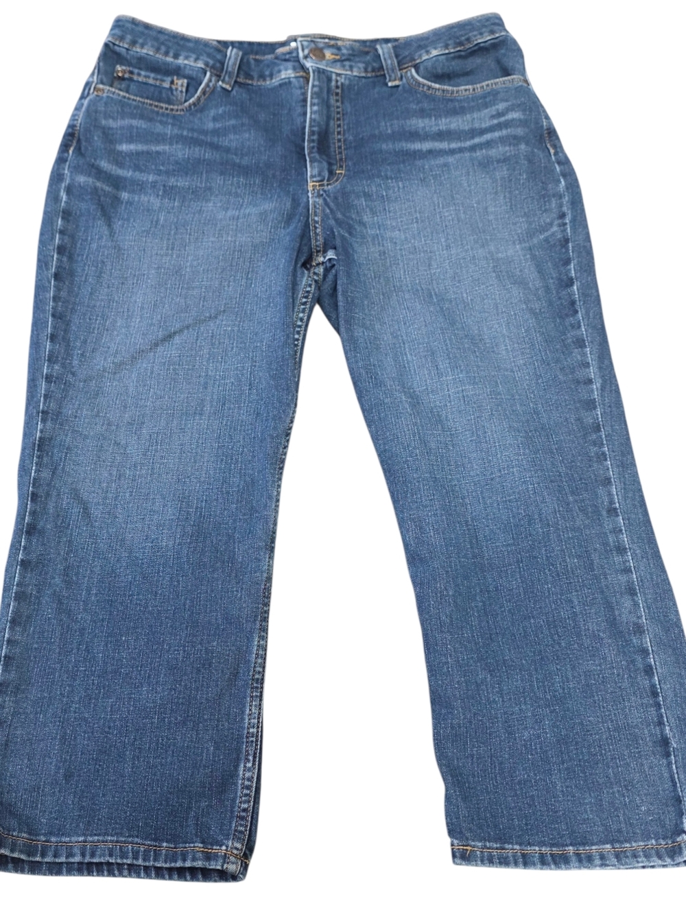 Lee Mid-Rise Dark Blue Denim Crop Jeans w Gold Stitching (Size:14)